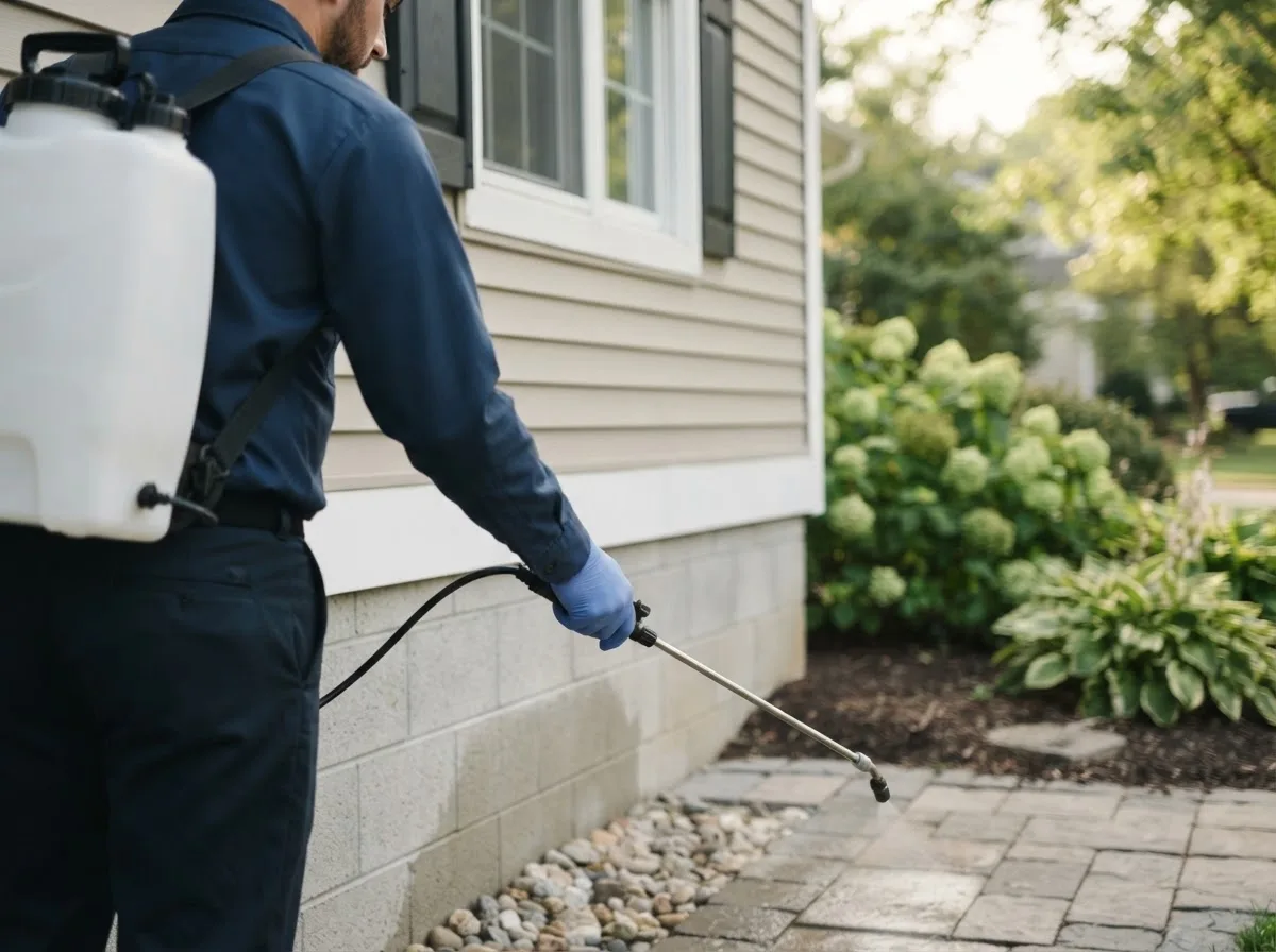 Pest control technician inspecting a home in Secondcreek, WV